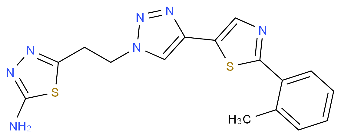 5-(2-{4-[2-(2-methylphenyl)-1,3-thiazol-5-yl]-1H-1,2,3-triazol-1-yl}ethyl)-1,3,4-thiadiazol-2-amine_分子结构_CAS_)