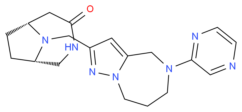 (1S*,6R*)-9-{[5-(2-pyrazinyl)-5,6,7,8-tetrahydro-4H-pyrazolo[1,5-a][1,4]diazepin-2-yl]methyl}-3,9-diazabicyclo[4.2.1]nonan-4-one_分子结构_CAS_)