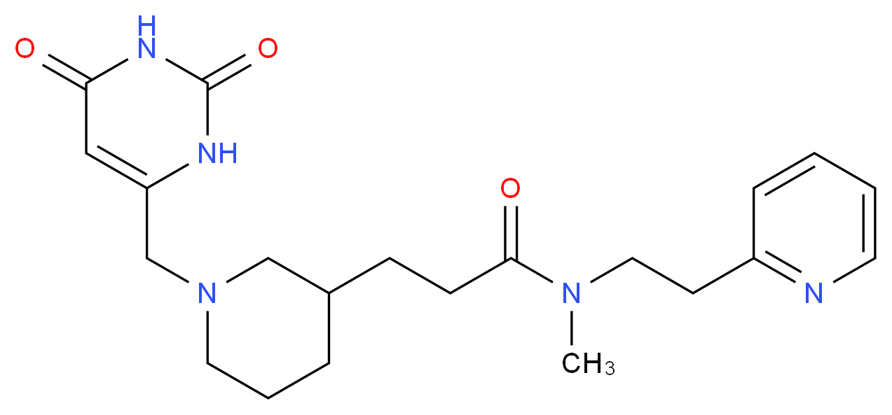 3-{1-[(2,6-dioxo-1,2,3,6-tetrahydropyrimidin-4-yl)methyl]piperidin-3-yl}-N-methyl-N-(2-pyridin-2-ylethyl)propanamide_分子结构_CAS_)