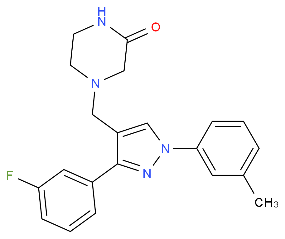 4-{[3-(3-fluorophenyl)-1-(3-methylphenyl)-1H-pyrazol-4-yl]methyl}-2-piperazinone_分子结构_CAS_)
