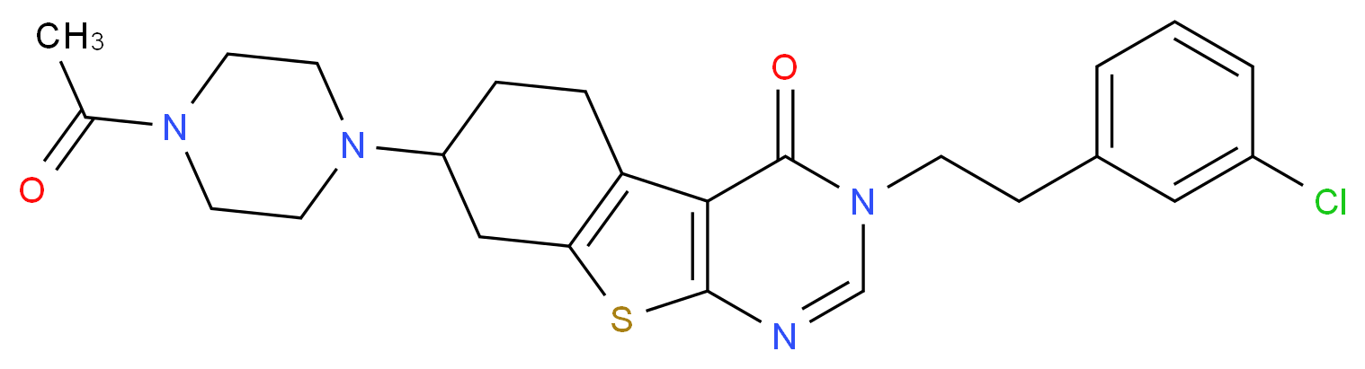 7-(4-acetyl-1-piperazinyl)-3-[2-(3-chlorophenyl)ethyl]-5,6,7,8-tetrahydro[1]benzothieno[2,3-d]pyrimidin-4(3H)-one_分子结构_CAS_)