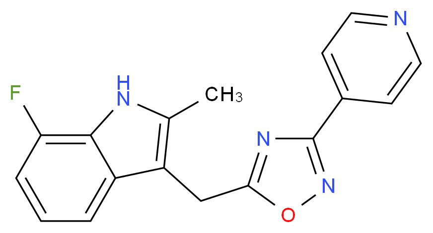 7-fluoro-2-methyl-3-{[3-(4-pyridinyl)-1,2,4-oxadiazol-5-yl]methyl}-1H-indole_分子结构_CAS_)