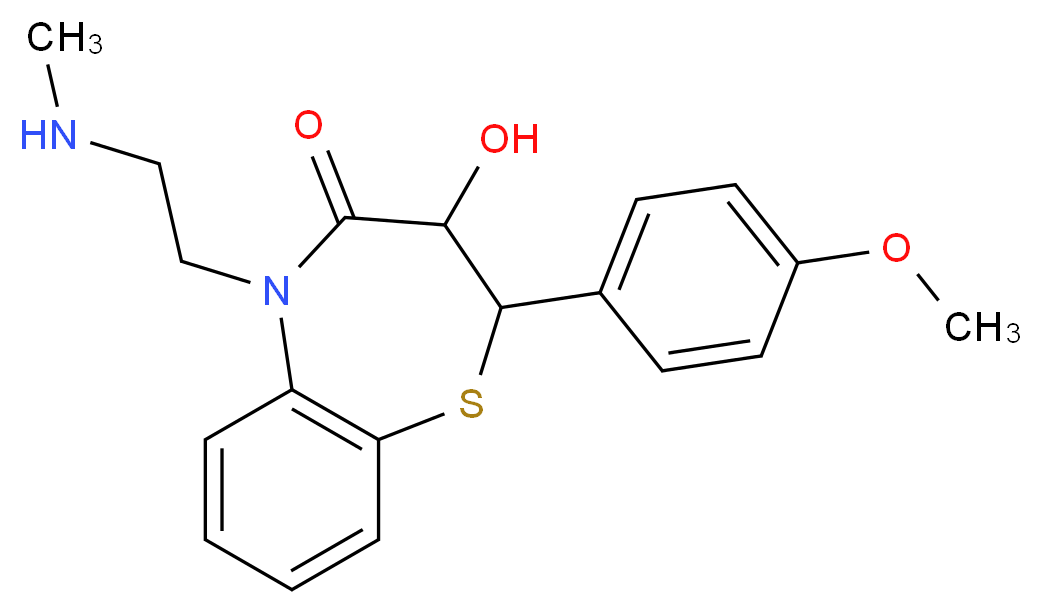 3-hydroxy-2-(4-methoxyphenyl)-5-[2-(methylamino)ethyl]-2,3,4,5-tetrahydro-1,5-benzothiazepin-4-one_分子结构_CAS_81353-09-5