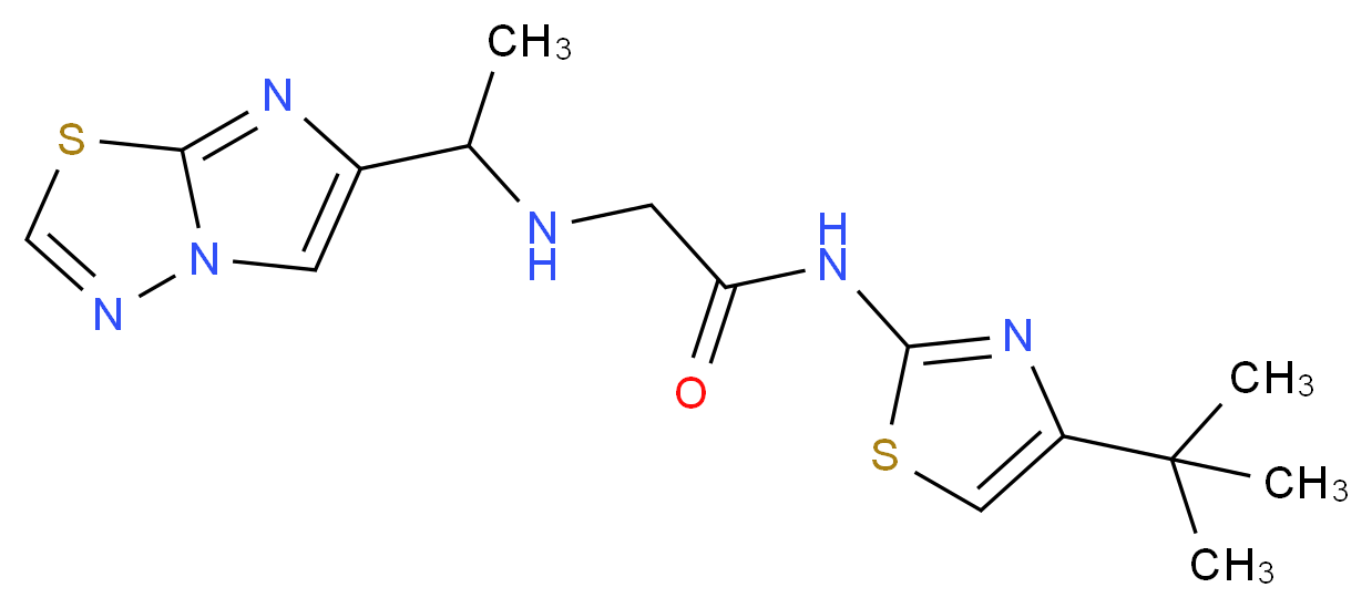 N-(4-tert-butyl-1,3-thiazol-2-yl)-2-[(1-imidazo[2,1-b][1,3,4]thiadiazol-6-ylethyl)amino]acetamide_分子结构_CAS_)