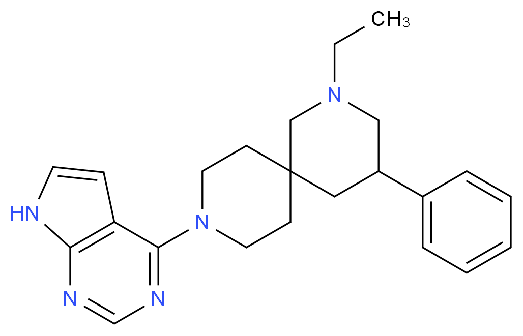 2-ethyl-4-phenyl-9-(7H-pyrrolo[2,3-d]pyrimidin-4-yl)-2,9-diazaspiro[5.5]undecane_分子结构_CAS_)