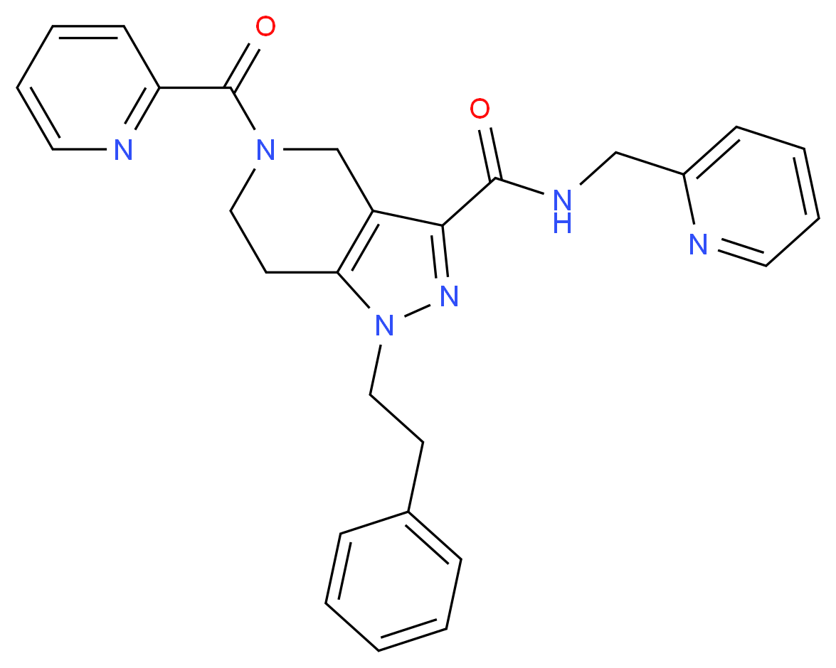 1-(2-phenylethyl)-5-(2-pyridinylcarbonyl)-N-(2-pyridinylmethyl)-4,5,6,7-tetrahydro-1H-pyrazolo[4,3-c]pyridine-3-carboxamide_分子结构_CAS_)