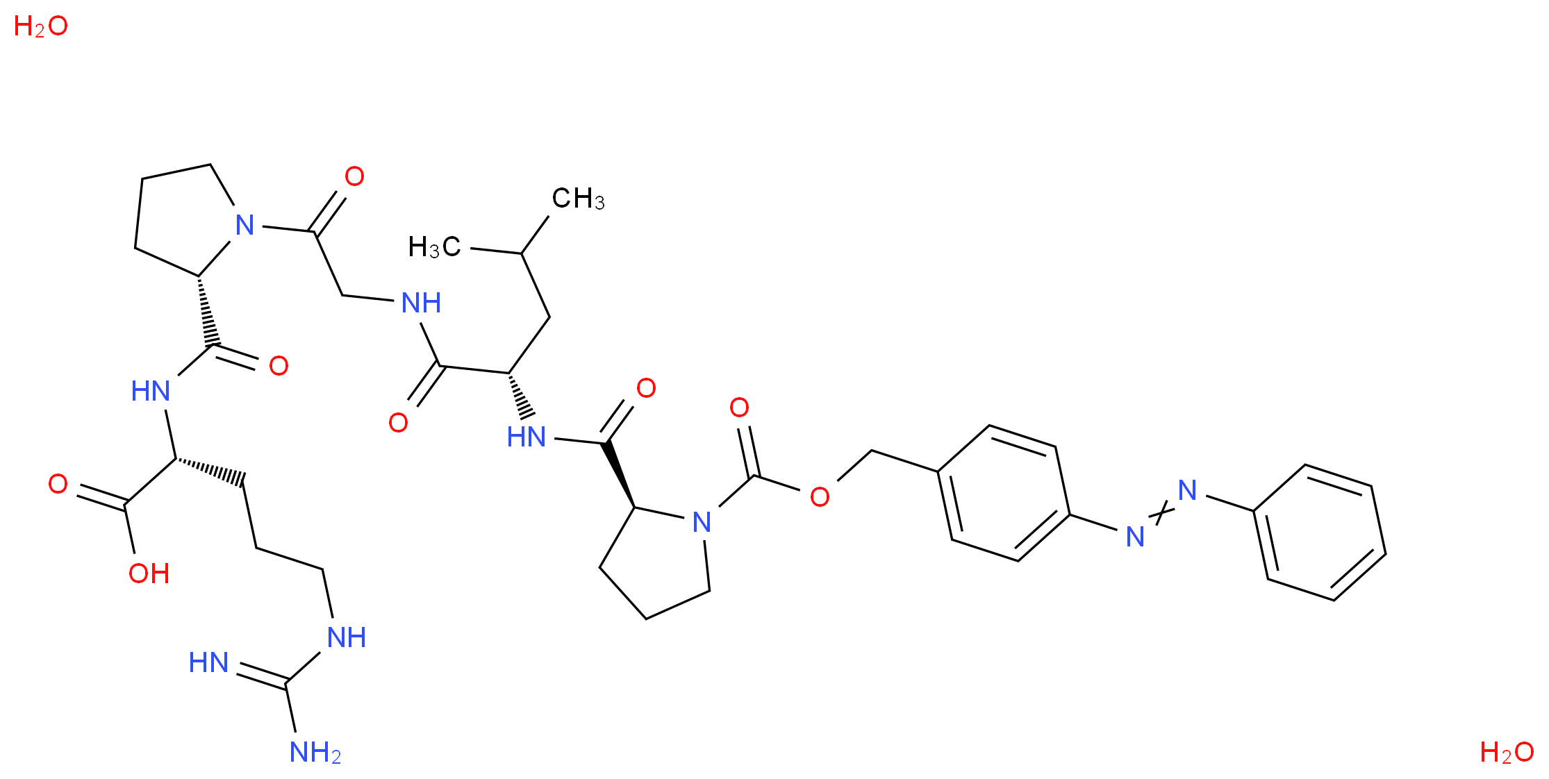 (2R)-5-carbamimidamido-2-{[(2S)-1-{2-[(2S)-4-methyl-2-{[(2S)-1-({[4-(2-phenyldiazen-1-yl)phenyl]methoxy}carbonyl)pyrrolidin-2-yl]formamido}pentanamido]acetyl}pyrrolidin-2-yl]formamido}pentanoic acid dihydrate_分子结构_CAS_118081-33-7