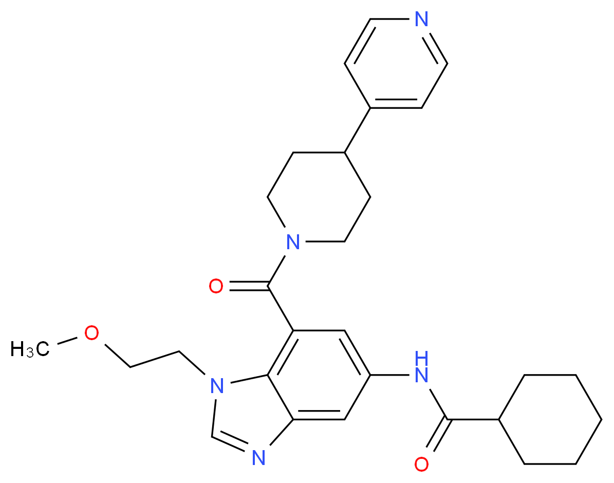 N-(1-(2-methoxyethyl)-7-{[4-(4-pyridinyl)-1-piperidinyl]carbonyl}-1H-benzimidazol-5-yl)cyclohexanecarboxamide_分子结构_CAS_)
