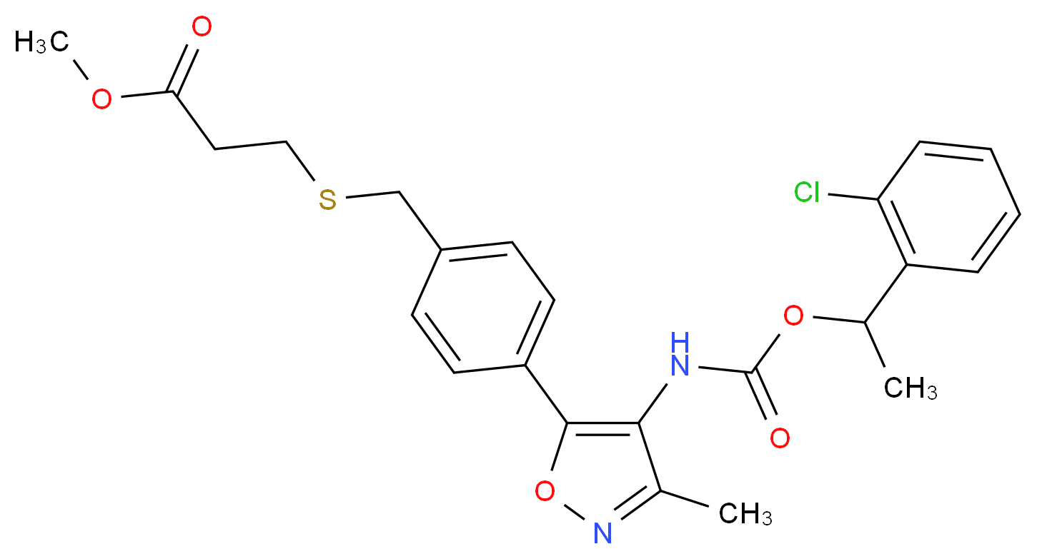 methyl 3-[({4-[4-({[1-(2-chlorophenyl)ethoxy]carbonyl}amino)-3-methyl-1,2-oxazol-5-yl]phenyl}methyl)sulfanyl]propanoate_分子结构_CAS_355025-13-7