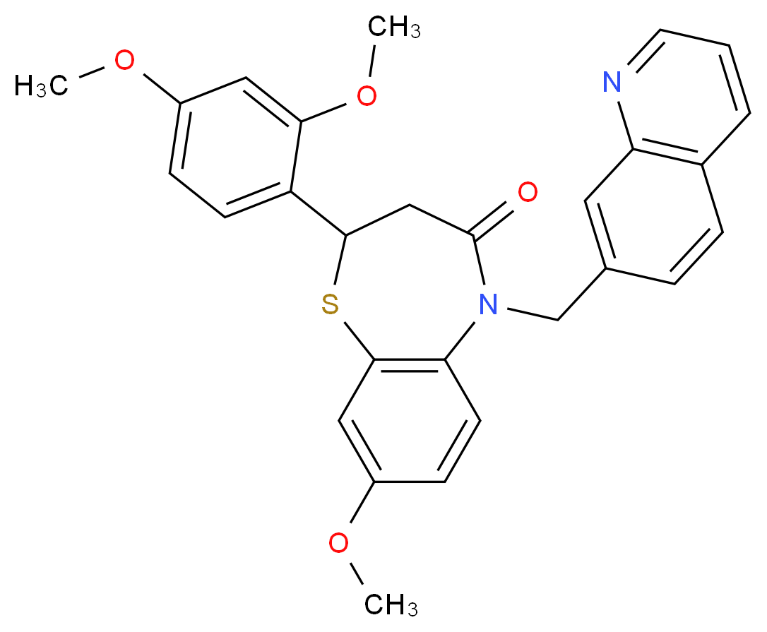 2-(2,4-dimethoxyphenyl)-8-methoxy-5-(7-quinolinylmethyl)-2,3-dihydro-1,5-benzothiazepin-4(5H)-one_分子结构_CAS_)
