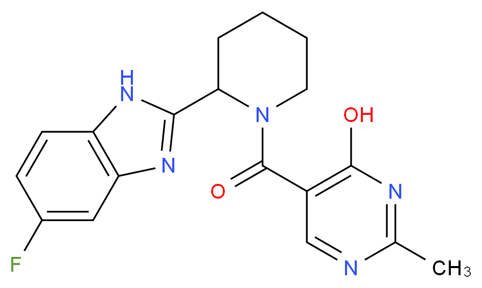 5-{[2-(5-fluoro-1H-benzimidazol-2-yl)piperidin-1-yl]carbonyl}-2-methylpyrimidin-4-ol_分子结构_CAS_)