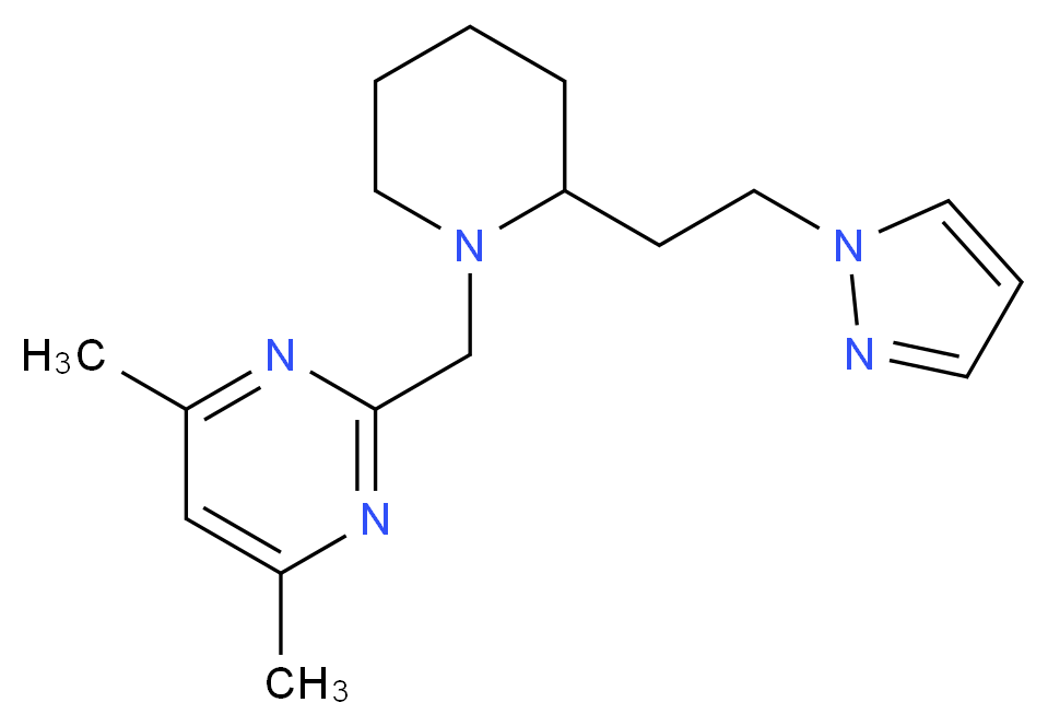 4,6-dimethyl-2-({2-[2-(1H-pyrazol-1-yl)ethyl]-1-piperidinyl}methyl)pyrimidine_分子结构_CAS_)