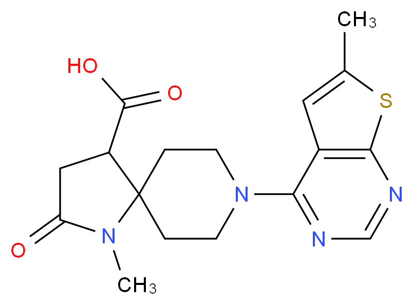 1-methyl-8-(6-methylthieno[2,3-d]pyrimidin-4-yl)-2-oxo-1,8-diazaspiro[4.5]decane-4-carboxylic acid_分子结构_CAS_)