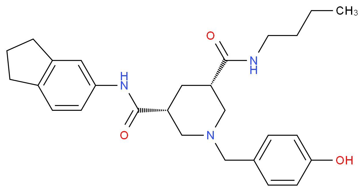 (3S,5R)-N-butyl-N'-(2,3-dihydro-1H-inden-5-yl)-1-(4-hydroxybenzyl)-3,5-piperidinedicarboxamide_分子结构_CAS_)