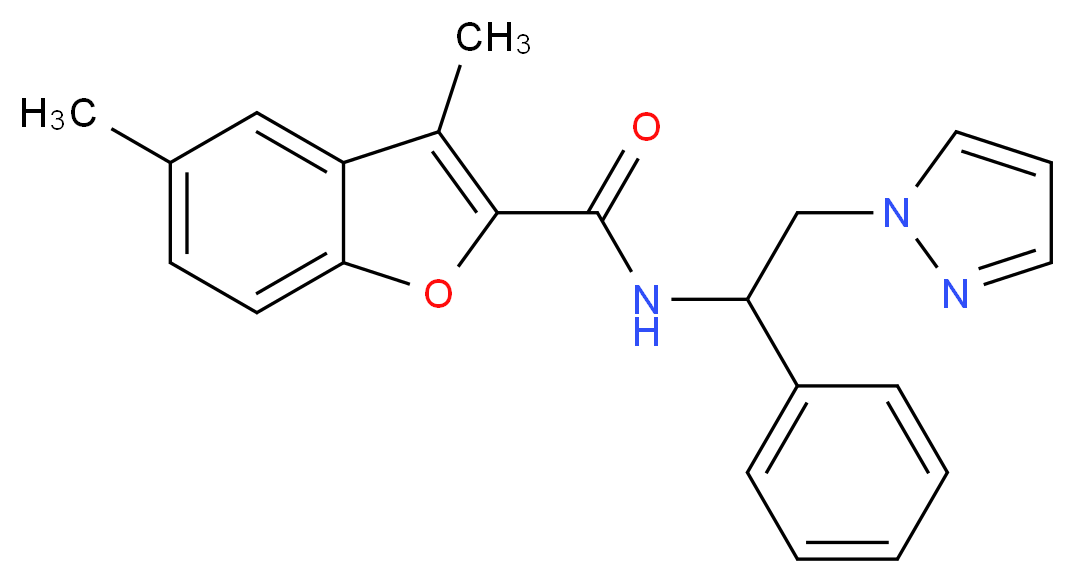 3,5-dimethyl-N-[1-phenyl-2-(1H-pyrazol-1-yl)ethyl]-1-benzofuran-2-carboxamide_分子结构_CAS_)