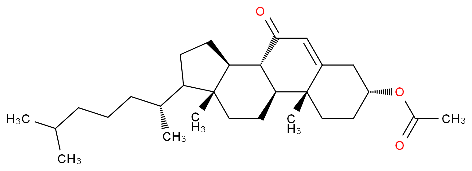 (1S,2R,5R,10S,11S,15R)-2,15-dimethyl-14-[(2R)-6-methylheptan-2-yl]-9-oxotetracyclo[8.7.0.0<sup>2</sup>,<sup>7</sup>.0<sup>1</sup><sup>1</sup>,<sup>1</sup><sup>5</sup>]heptadec-7-en-5-yl acetate_分子结构_CAS_809-51-8