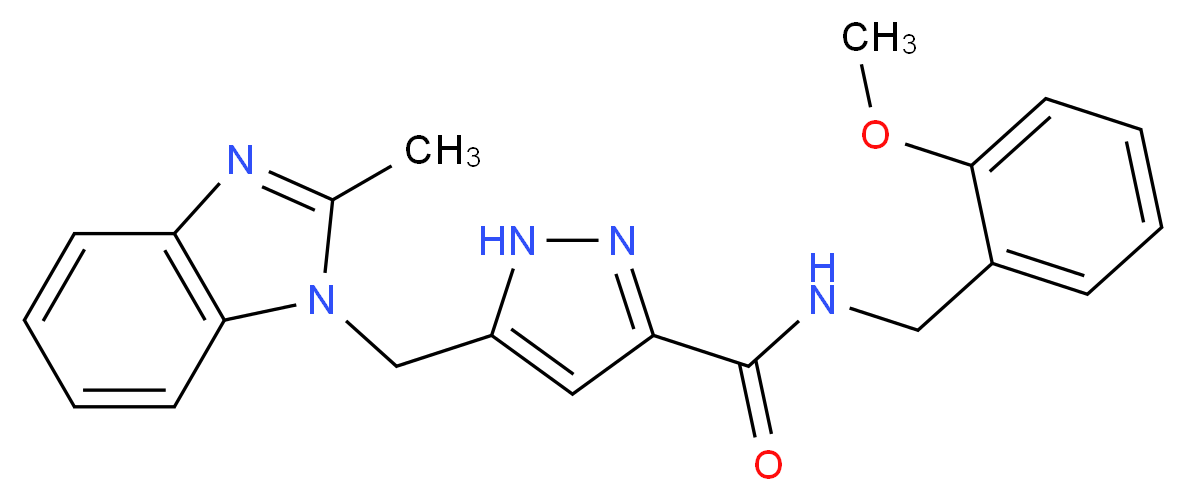 N-(2-methoxybenzyl)-5-[(2-methyl-1H-benzimidazol-1-yl)methyl]-1H-pyrazole-3-carboxamide_分子结构_CAS_)