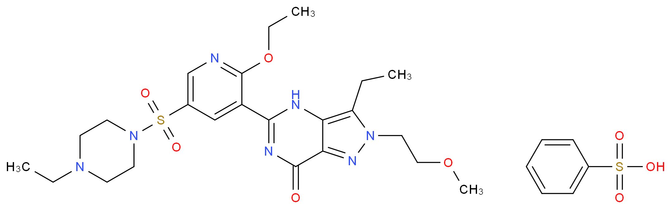 5-{2-ethoxy-5-[(4-ethylpiperazin-1-yl)sulfonyl]pyridin-3-yl}-3-ethyl-2-(2-methoxyethyl)-2H,4H,7H-pyrazolo[4,3-d]pyrimidin-7-one; benzenesulfonic acid_分子结构_CAS_334827-98-4