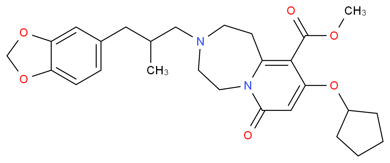 methyl 3-[3-(1,3-benzodioxol-5-yl)-2-methylpropyl]-9-(cyclopentyloxy)-7-oxo-1,2,3,4,5,7-hexahydropyrido[1,2-d][1,4]diazepine-10-carboxylate_分子结构_CAS_)