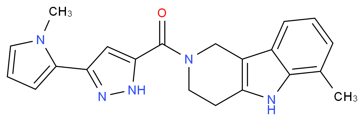 6-methyl-2-{[3-(1-methyl-1H-pyrrol-2-yl)-1H-pyrazol-5-yl]carbonyl}-2,3,4,5-tetrahydro-1H-pyrido[4,3-b]indole_分子结构_CAS_)