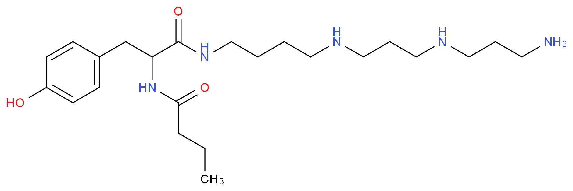 N-(1-{[4-({3-[(3-aminopropyl)amino]propyl}amino)butyl]carbamoyl}-2-(4-hydroxyphenyl)ethyl)butanamide_分子结构_CAS_77108-00-0