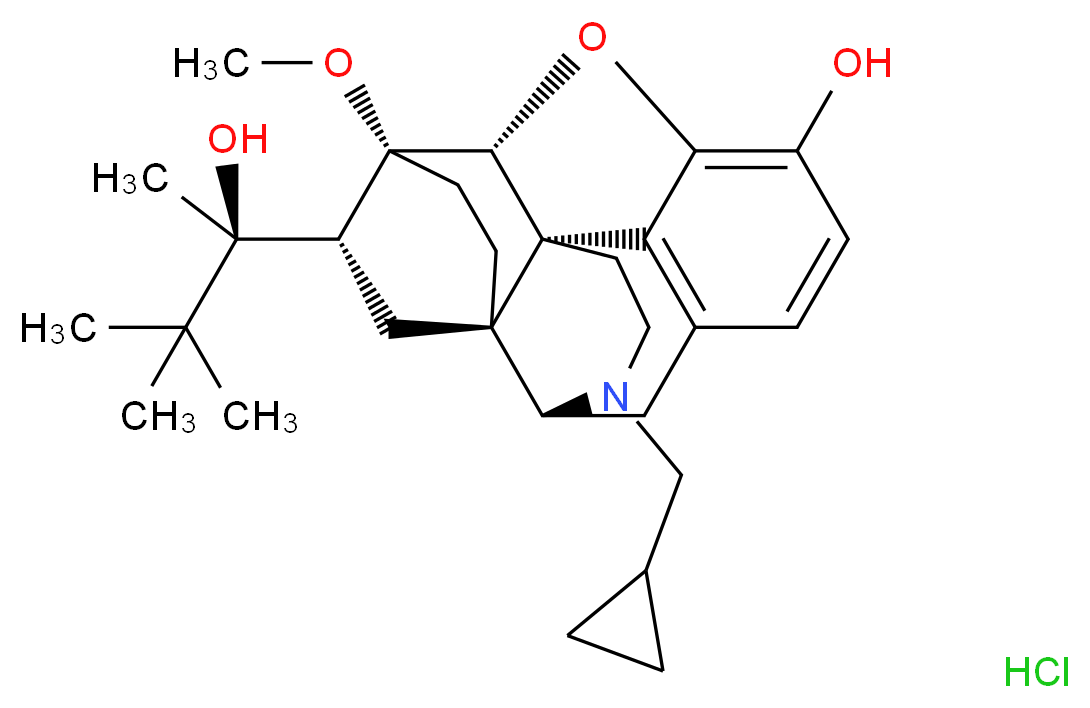 (1S,2R,6S,14R,15R,16R)-3-(cyclopropylmethyl)-16-[(2S)-2-hydroxy-3,3-dimethylbutan-2-yl]-15-methoxy-13-oxa-3-azahexacyclo[13.2.2.1<sup>2</sup>,<sup>8</sup>.0<sup>1</sup>,<sup>6</sup>.0<sup>6</sup>,<sup>1</sup><sup>4</sup>.0<sup>7</sup>,<sup>1</sup><sup>2</sup>]icosa-7,9,11-trien-11-ol hydrochloride_分子结构_CAS_53152-21-9