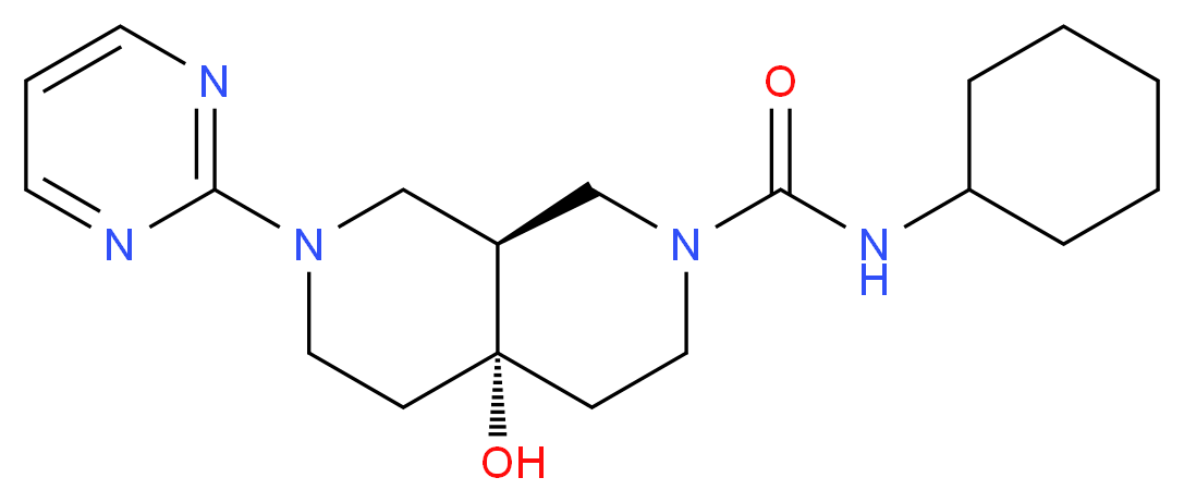 (4aS*,8aS*)-N-cyclohexyl-4a-hydroxy-7-pyrimidin-2-yloctahydro-2,7-naphthyridine-2(1H)-carboxamide_分子结构_CAS_)