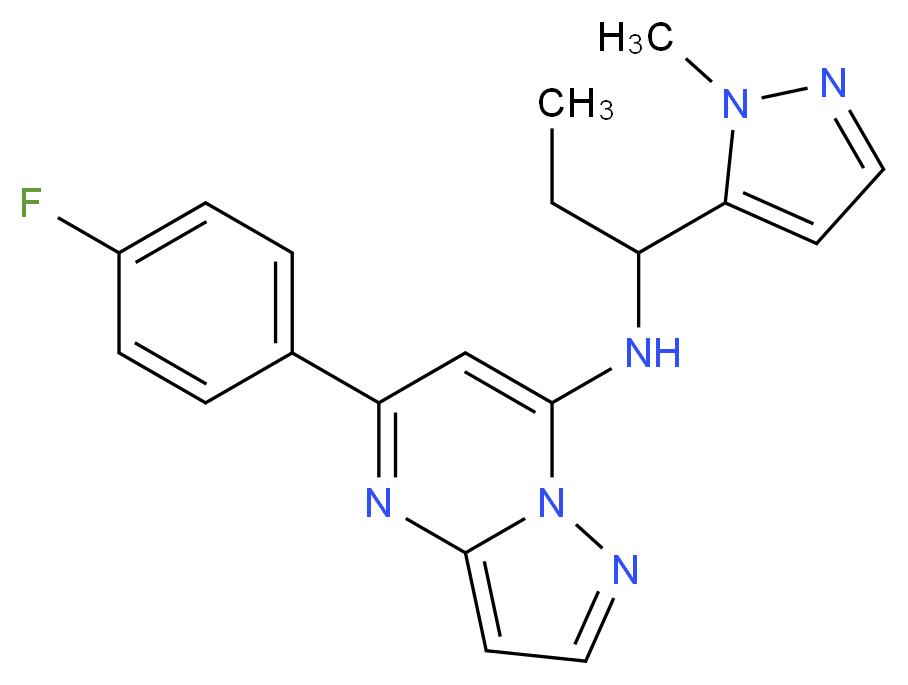 5-(4-fluorophenyl)-N-[1-(1-methyl-1H-pyrazol-5-yl)propyl]pyrazolo[1,5-a]pyrimidin-7-amine_分子结构_CAS_)