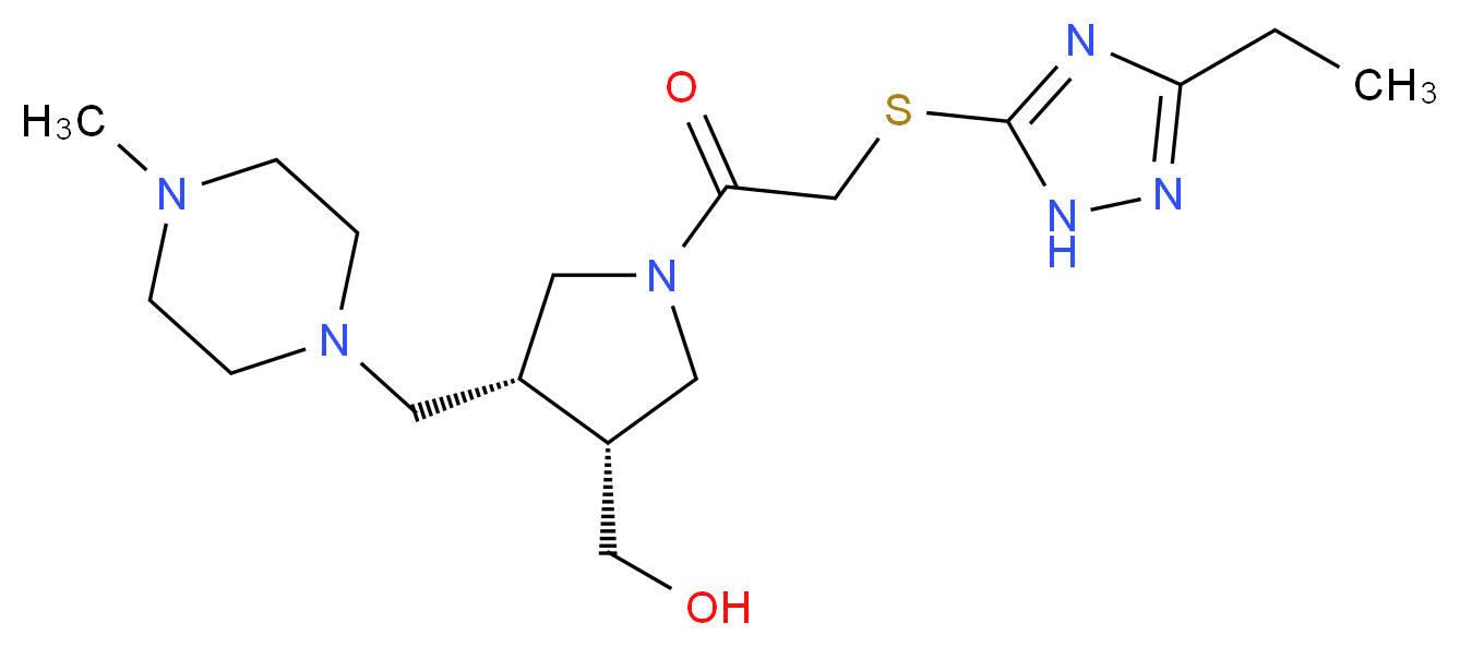 {(3R*,4R*)-1-{[(3-ethyl-1H-1,2,4-triazol-5-yl)thio]acetyl}-4-[(4-methylpiperazin-1-yl)methyl]pyrrolidin-3-yl}methanol_分子结构_CAS_)