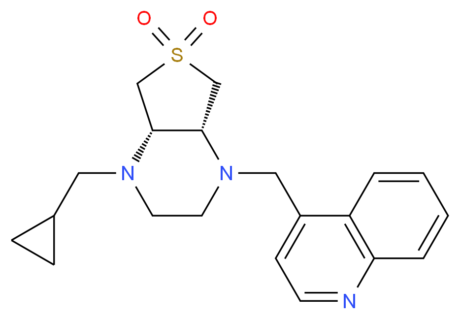 4-{[(4aS*,7aR*)-4-(cyclopropylmethyl)-6,6-dioxidohexahydrothieno[3,4-b]pyrazin-1(2H)-yl]methyl}quinoline_分子结构_CAS_)
