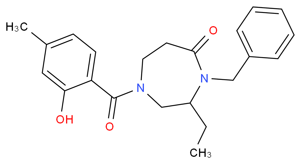4-benzyl-3-ethyl-1-(2-hydroxy-4-methylbenzoyl)-1,4-diazepan-5-one_分子结构_CAS_)