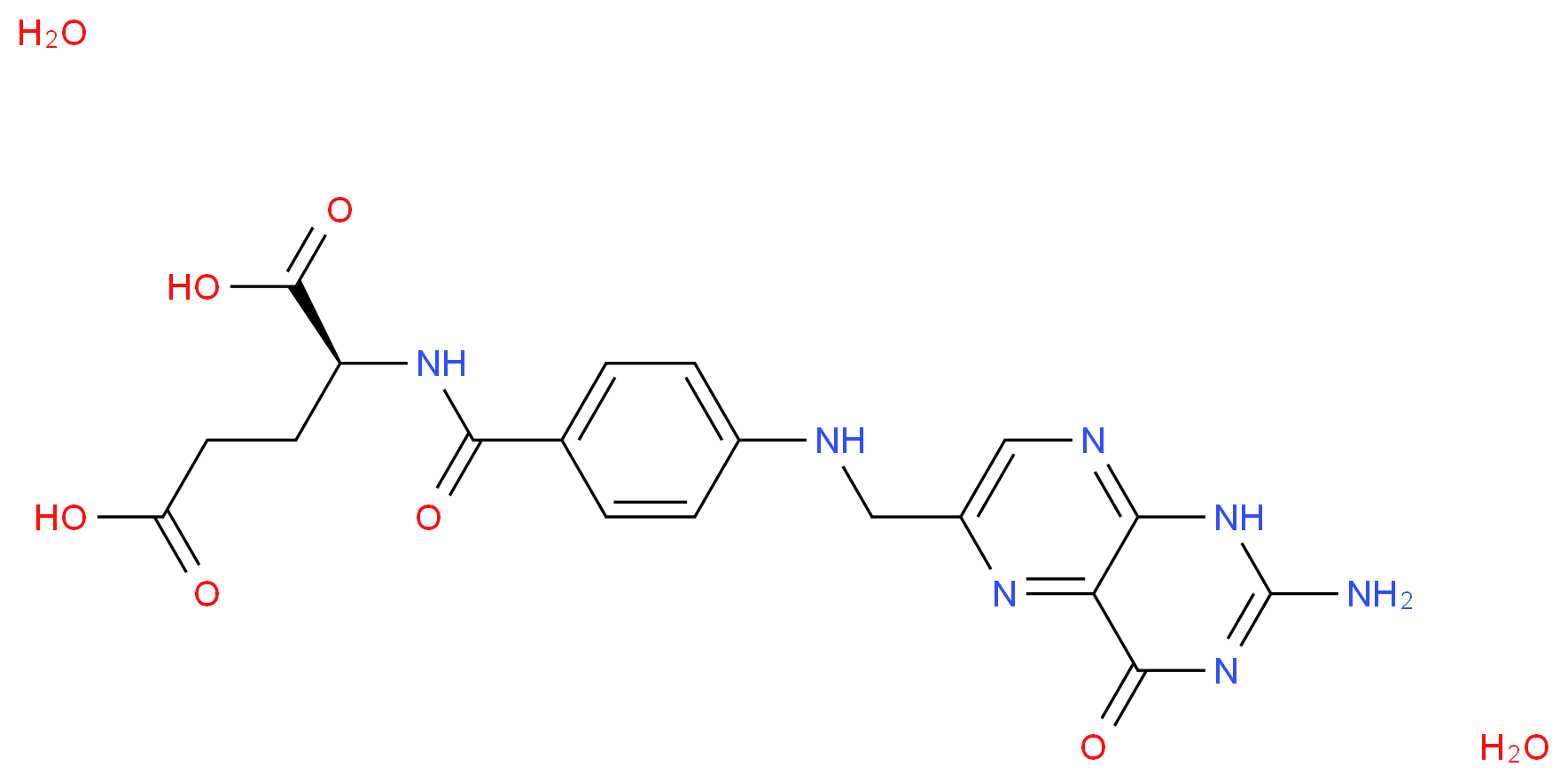 (2S)-2-[(4-{[(2-amino-4-oxo-1,4-dihydropteridin-6-yl)methyl]amino}phenyl)formamido]pentanedioic acid dihydrate_分子结构_CAS_75708-92-8