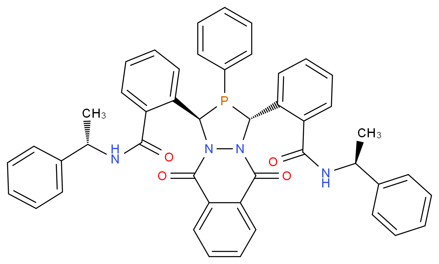 2-[(1R,3R)-5,10-dioxo-2-phenyl-3-(2-{[(1S)-1-phenylethyl]carbamoyl}phenyl)-1H,2H,3H,5H,10H-[1,2,4]diazaphospholo[1,2-b]phthalazin-1-yl]-N-[(1S)-1-phenylethyl]benzamide_分子结构_CAS_615257-74-4