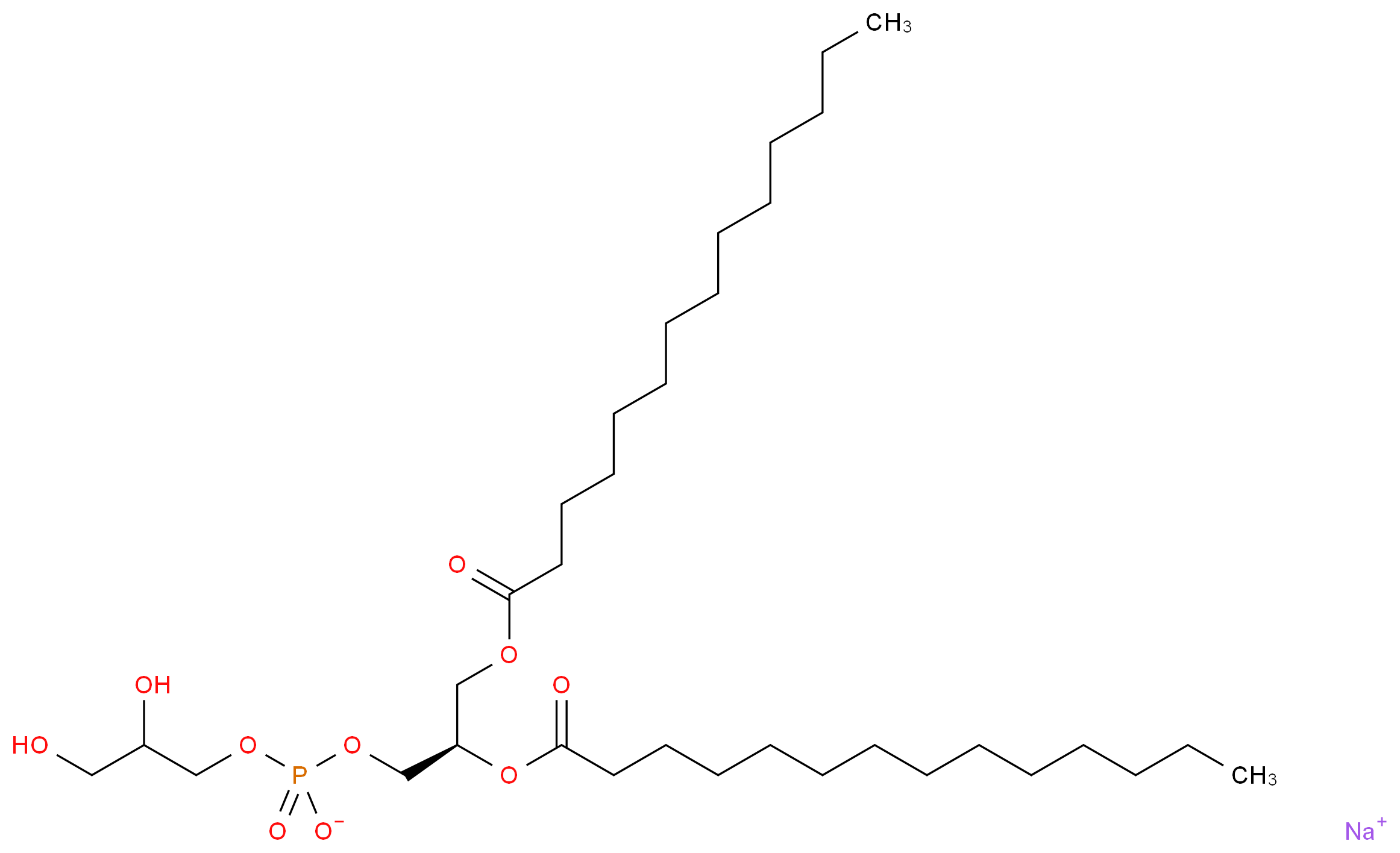 sodium (2R)-1-[(2,3-dihydroxypropyl phosphonato)oxy]-3-(tetradecanoyloxy)propan-2-yl tetradecanoate_分子结构_CAS_67232-80-8