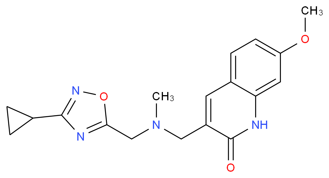 3-{[[(3-cyclopropyl-1,2,4-oxadiazol-5-yl)methyl](methyl)amino]methyl}-7-methoxyquinolin-2(1H)-one_分子结构_CAS_)