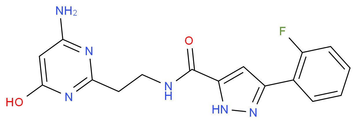 N-[2-(4-amino-6-hydroxy-2-pyrimidinyl)ethyl]-3-(2-fluorophenyl)-1H-pyrazole-5-carboxamide_分子结构_CAS_)