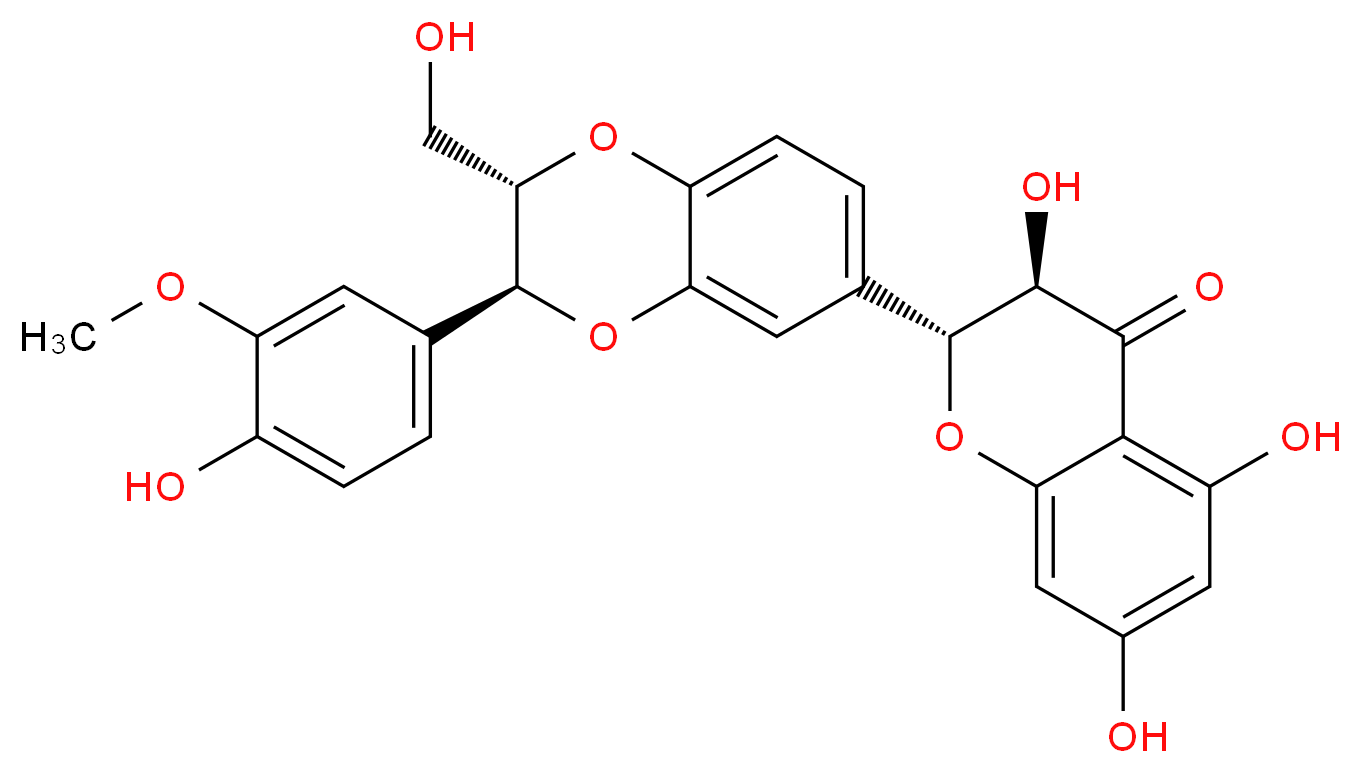 (2R,3R)-3,5,7-trihydroxy-2-[(2S,3S)-3-(4-hydroxy-3-methoxyphenyl)-2-(hydroxymethyl)-2,3-dihydro-1,4-benzodioxin-6-yl]-3,4-dihydro-2H-1-benzopyran-4-one_分子结构_CAS_142797-34-0