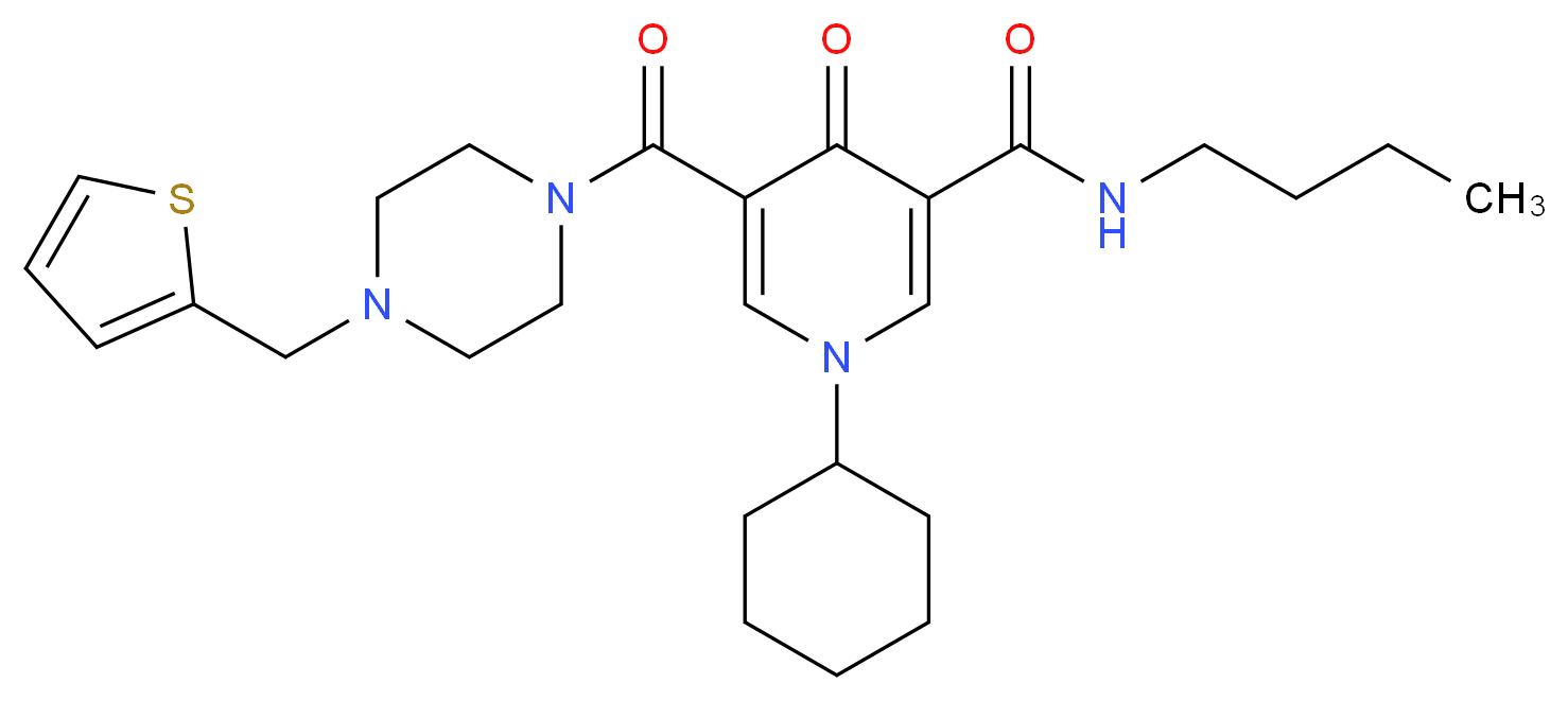 N-butyl-1-cyclohexyl-4-oxo-5-{[4-(2-thienylmethyl)-1-piperazinyl]carbonyl}-1,4-dihydro-3-pyridinecarboxamide_分子结构_CAS_)