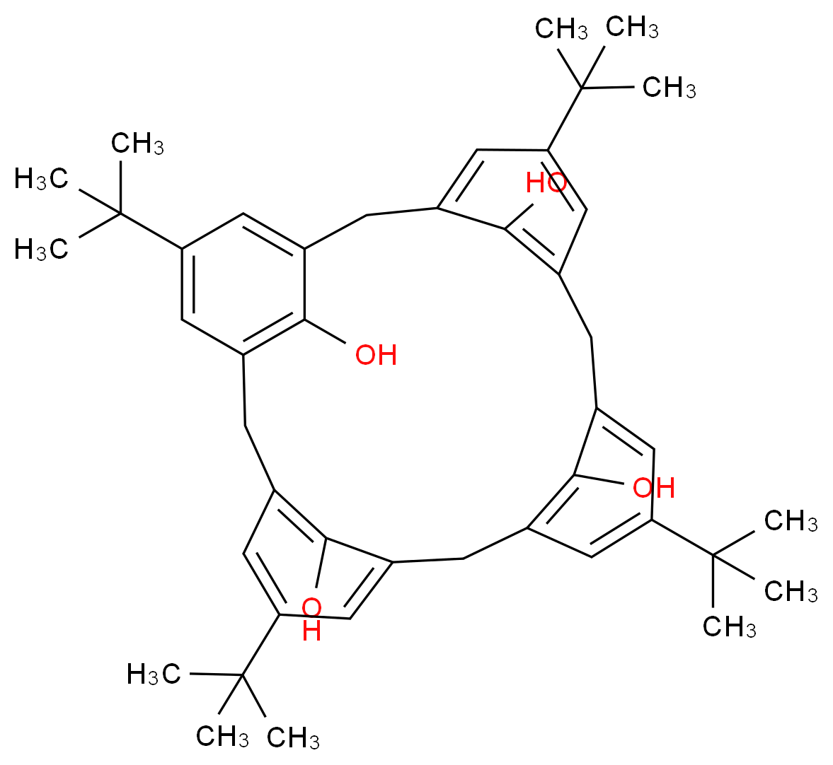 5,11,17,23-tetra-tert-butylpentacyclo[19.3.1.1<sup>3</sup>,<sup>7</sup>.1<sup>9</sup>,<sup>1</sup><sup>3</sup>.1<sup>1</sup><sup>5</sup>,<sup>1</sup><sup>9</sup>]octacosa-1(25),3,5,7(28),9,11,13(27),15(26),16,18,21,23-dodecaene-25,26,27,28-tetrol_分子结构_CAS_60705-62-6