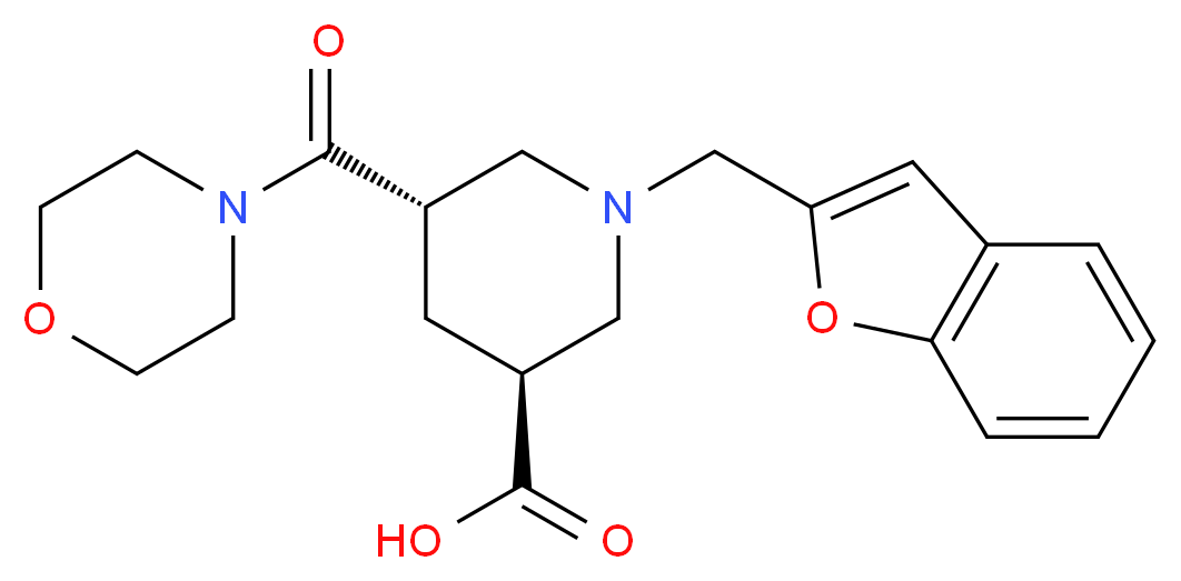 (3S*,5S*)-1-(1-benzofuran-2-ylmethyl)-5-(4-morpholinylcarbonyl)-3-piperidinecarboxylic acid_分子结构_CAS_)