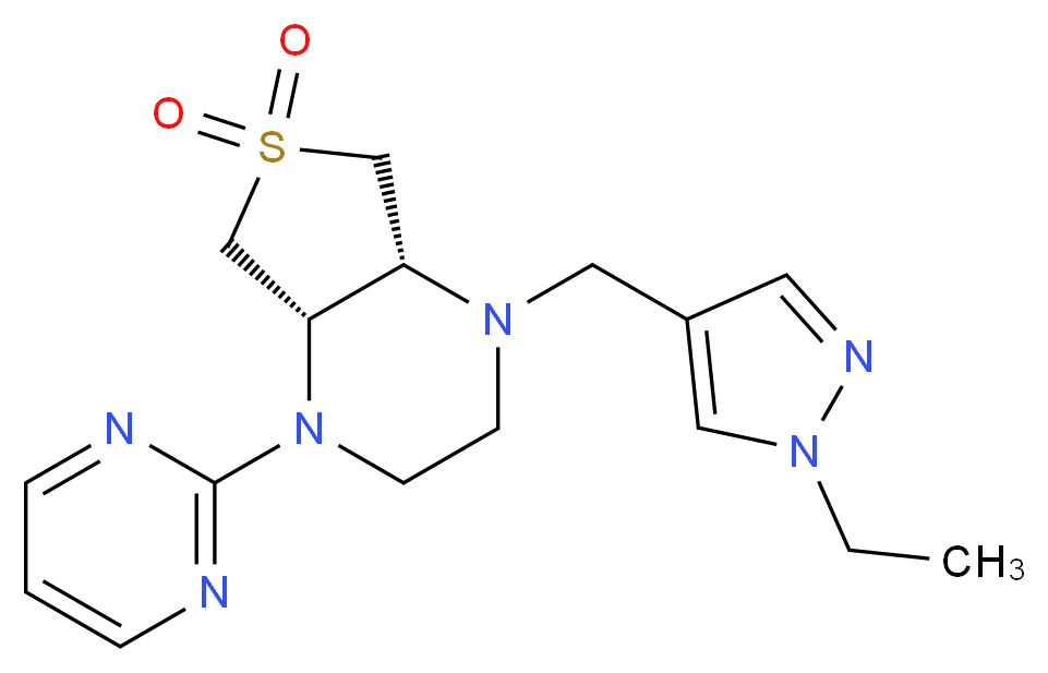 (4aS*,7aR*)-1-[(1-ethyl-1H-pyrazol-4-yl)methyl]-4-pyrimidin-2-yloctahydrothieno[3,4-b]pyrazine 6,6-dioxide_分子结构_CAS_)