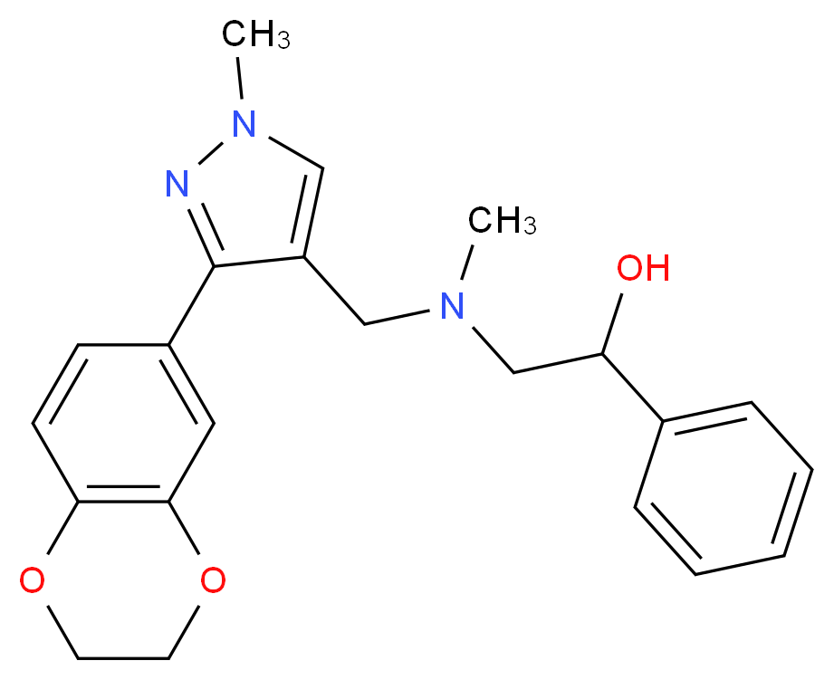 2-[{[3-(2,3-dihydro-1,4-benzodioxin-6-yl)-1-methyl-1H-pyrazol-4-yl]methyl}(methyl)amino]-1-phenylethanol_分子结构_CAS_)