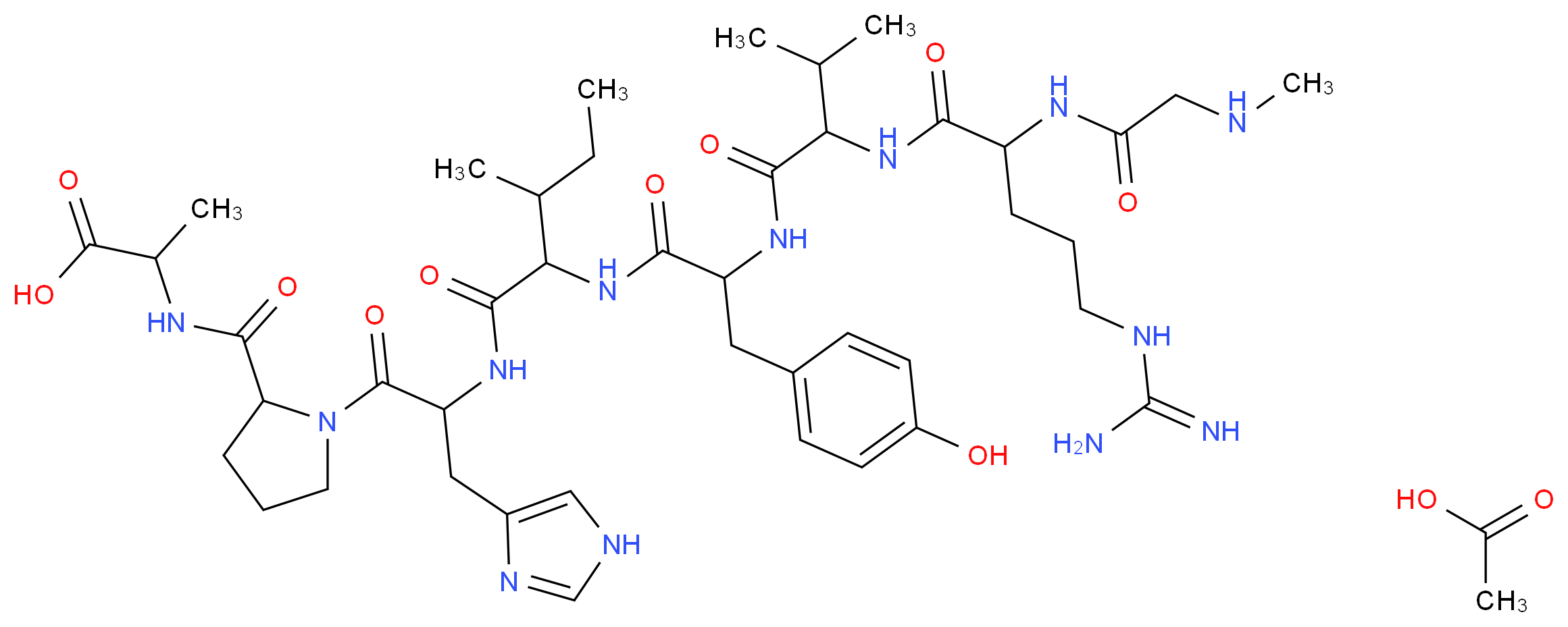 2-{[1-(2-{2-[2-(2-{5-carbamimidamido-2-[2-(methylamino)acetamido]pentanamido}-3-methylbutanamido)-3-(4-hydroxyphenyl)propanamido]-3-methylpentanamido}-3-(1H-imidazol-4-yl)propanoyl)pyrrolidin-2-yl]formamido}propanoic acid; acetic acid_分子结构_CAS_53935-10-7