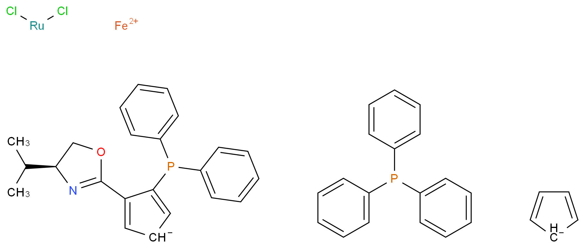 (S)-2-[(SP)-2-(二苯基膦)二茂铁基]-4-异丙基-2-噁唑啉三苯基膦二氯化钌(II)络合物_分子结构_CAS_212133-11-4)