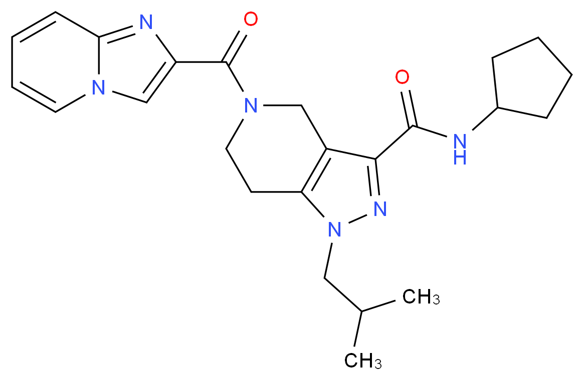 N-cyclopentyl-5-(imidazo[1,2-a]pyridin-2-ylcarbonyl)-1-isobutyl-4,5,6,7-tetrahydro-1H-pyrazolo[4,3-c]pyridine-3-carboxamide_分子结构_CAS_)