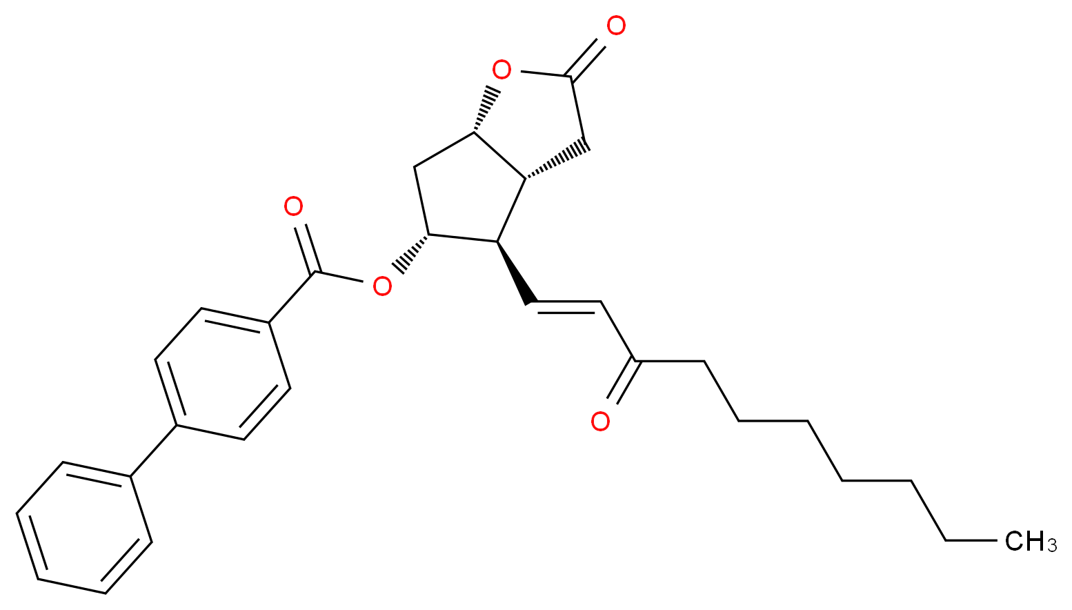 (3aR,4R,5R,6aS)-2-oxo-4-[(1E)-3-oxodec-1-en-1-yl]-hexahydro-2H-cyclopenta[b]furan-5-yl 4-phenylbenzoate_分子结构_CAS_39865-76-4
