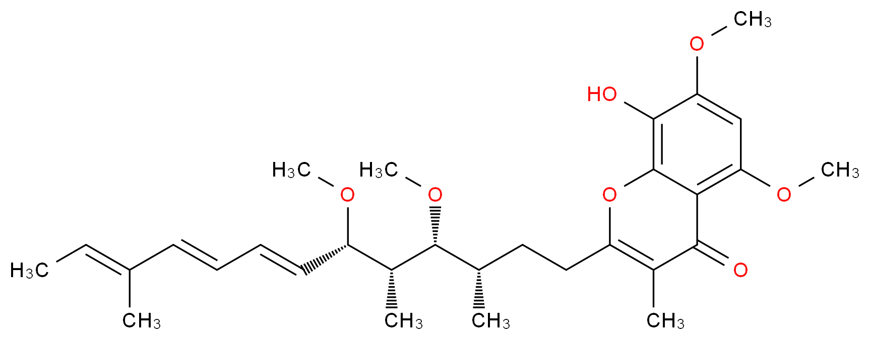 2-[(3S,4R,5S,6S,7E,9E,11E)-4,6-dimethoxy-3,5,11-trimethyltrideca-7,9,11-trien-1-yl]-8-hydroxy-5,7-dimethoxy-3-methyl-4H-chromen-4-one_分子结构_CAS_94234-27-2