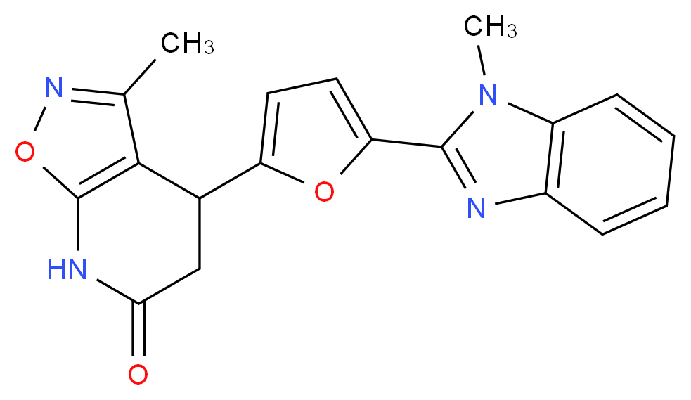 3-methyl-4-[5-(1-methyl-1H-benzimidazol-2-yl)-2-furyl]-4,7-dihydroisoxazolo[5,4-b]pyridin-6(5H)-one_分子结构_CAS_)