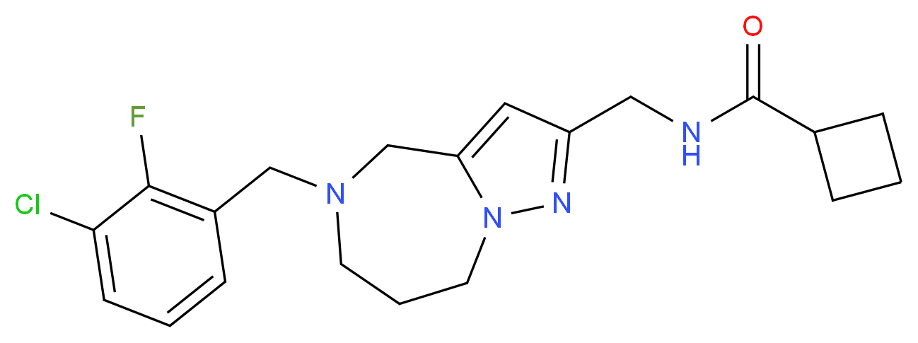 N-{[5-(3-chloro-2-fluorobenzyl)-5,6,7,8-tetrahydro-4H-pyrazolo[1,5-a][1,4]diazepin-2-yl]methyl}cyclobutanecarboxamide_分子结构_CAS_)
