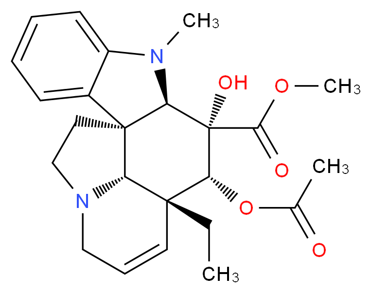 methyl (1R,9R,10S,11R,12R,19R)-11-(acetyloxy)-12-ethyl-10-hydroxy-8-methyl-8,16-diazapentacyclo[10.6.1.0<sup>1</sup>,<sup>9</sup>.0<sup>2</sup>,<sup>7</sup>.0<sup>1</sup><sup>6</sup>,<sup>1</sup><sup>9</sup>]nonadeca-2,4,6,13-tetraene-10-carboxylate_分子结构_CAS_5231-60-7